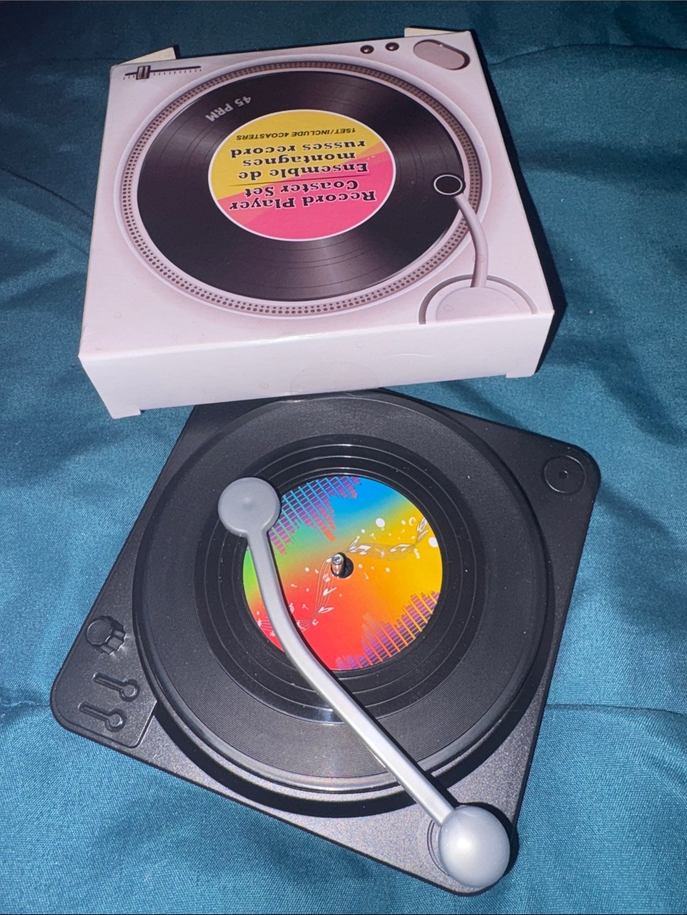 Decorative Vinyl Record Player Coaster - Black with Multicolor Label